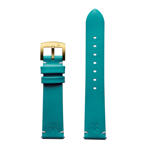 420Waldos "Mary Jane" Series 18mm Green-Blue Leather Strap with IP Gold Plated Buckle