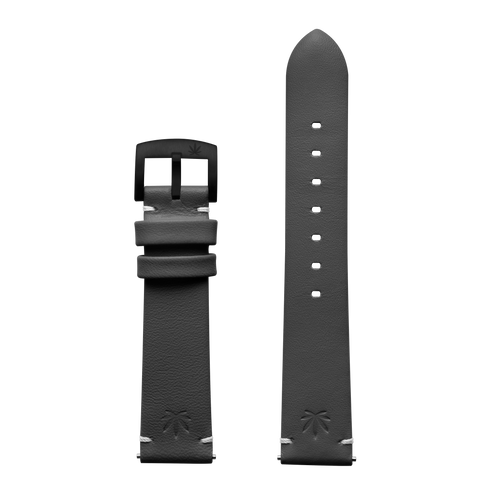 420Waldos 20mm "Bud Series" Dark Gray Leather Strap with IP Black Plated Buckle