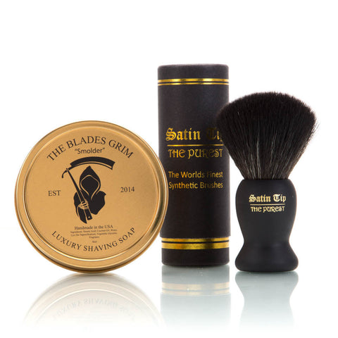 Smolder Soap and Satin Tip - The Purest Black Shave Brush Combo