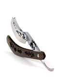 Alex Jacques 8/8" Curved Custom Straight Razor Brown hand carved G10 scales