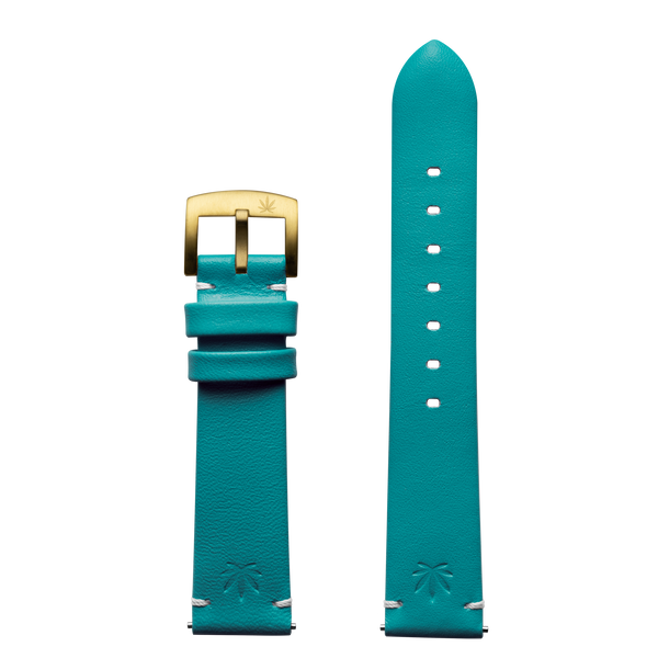 420Waldos "Mary Jane" Series 18mm Green-Blue Leather Strap with IP Gold Plated Buckle