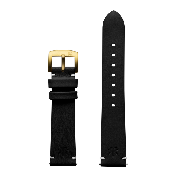 420Waldos 18mm "Mary Jane" Series Black Leather Strap with IP Gold Plated Buckle