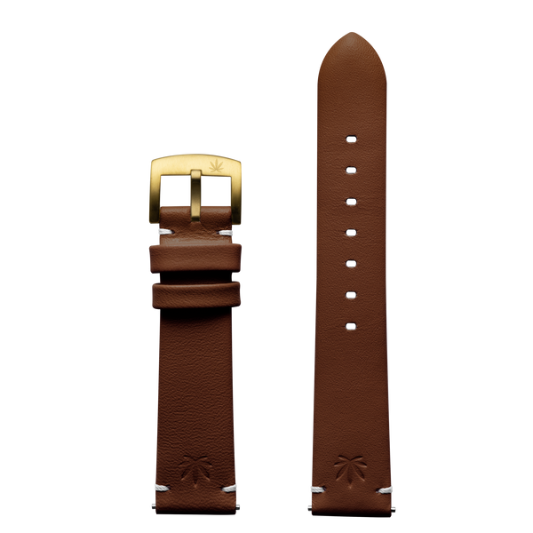 420Waldos "Mary Jane" Series 18mm Brown Leather Strap with IP Gold Plated Buckle