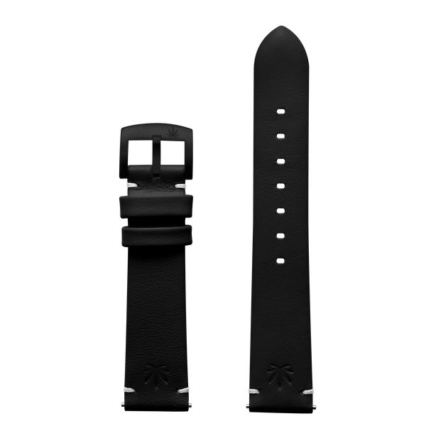 420Waldos 20mm "Bud Series" Black Leather Strap with IP Black Plated Buckle