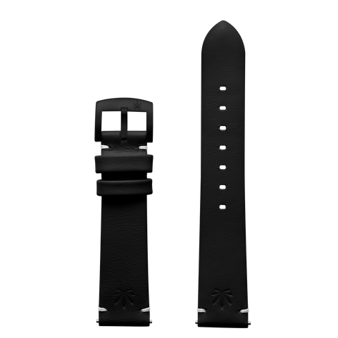 420Waldos 20mm "Bud Series" Black Leather Strap with IP Black Plated Buckle