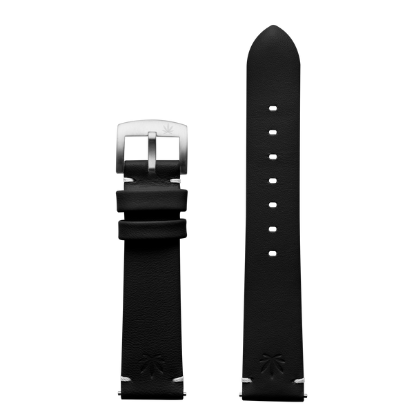 420Waldos 20mm "Bud Series" Black Leather Strap with Brushed SS Buckle