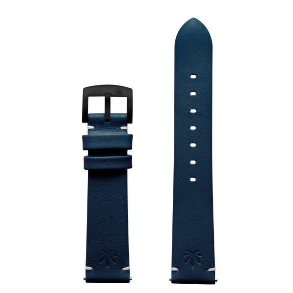 420Waldos 20mm "Bud Series" Dark Blue Leather Strap with IP Black Plated Buckle
