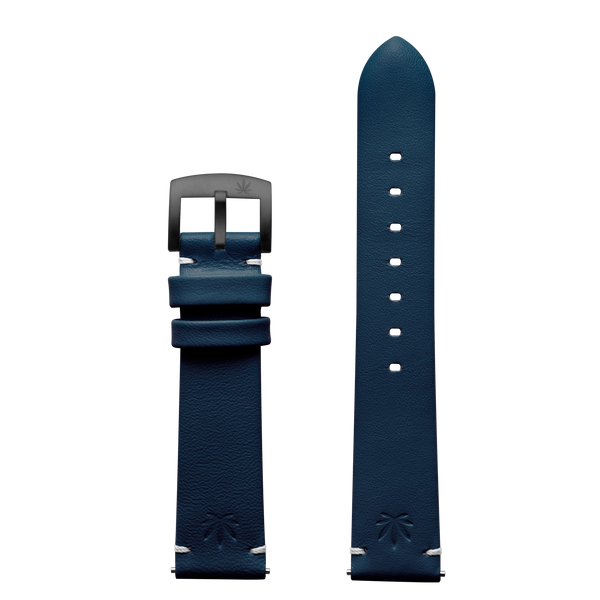 420Waldos 20mm "Bud Series" Dark Blue Leather Strap with IP Gun Gray Plated Buckle