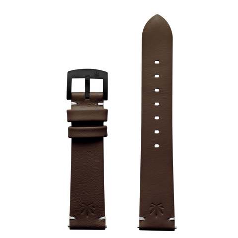 420Waldos 20mm "Bud Series" Dark Brown Leather Strap with IP Black Plated Buckle