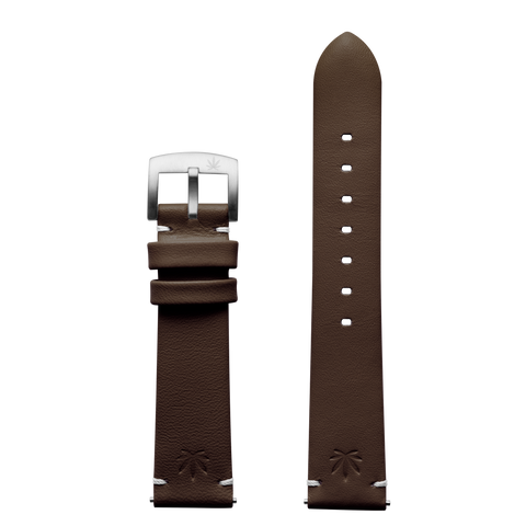 420Waldos 20mm "Bud Series" Dark Brown Leather Strap with Brushed SS Buckle