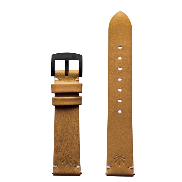 420Waldos 20mm "Bud Series" Tan Leather Strap with IP Plated Black Buckle