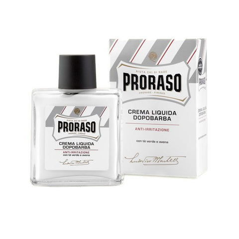 Proraso "White" Aftershave Balm Sensitive Skin Formula with Green Tea and Oat - 100ml. Glass Bottle