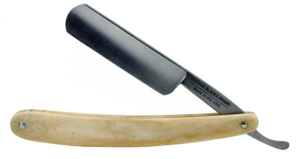 Vintage Blades Brand 6/8" Carbon Steel Straight Razor, Round Point, Satin Finished - Genuine Bone - Professionally Honed